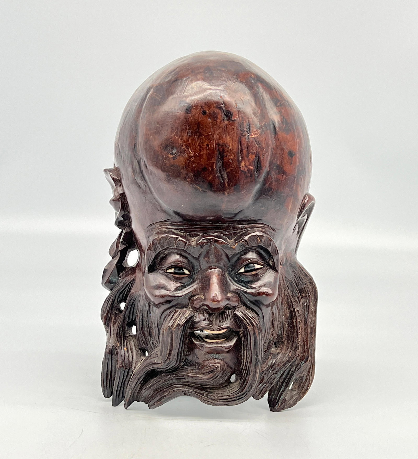 Japanese Hand Carved Wood Head Mask of Fukurokuju, Wall Art (1 of 4)