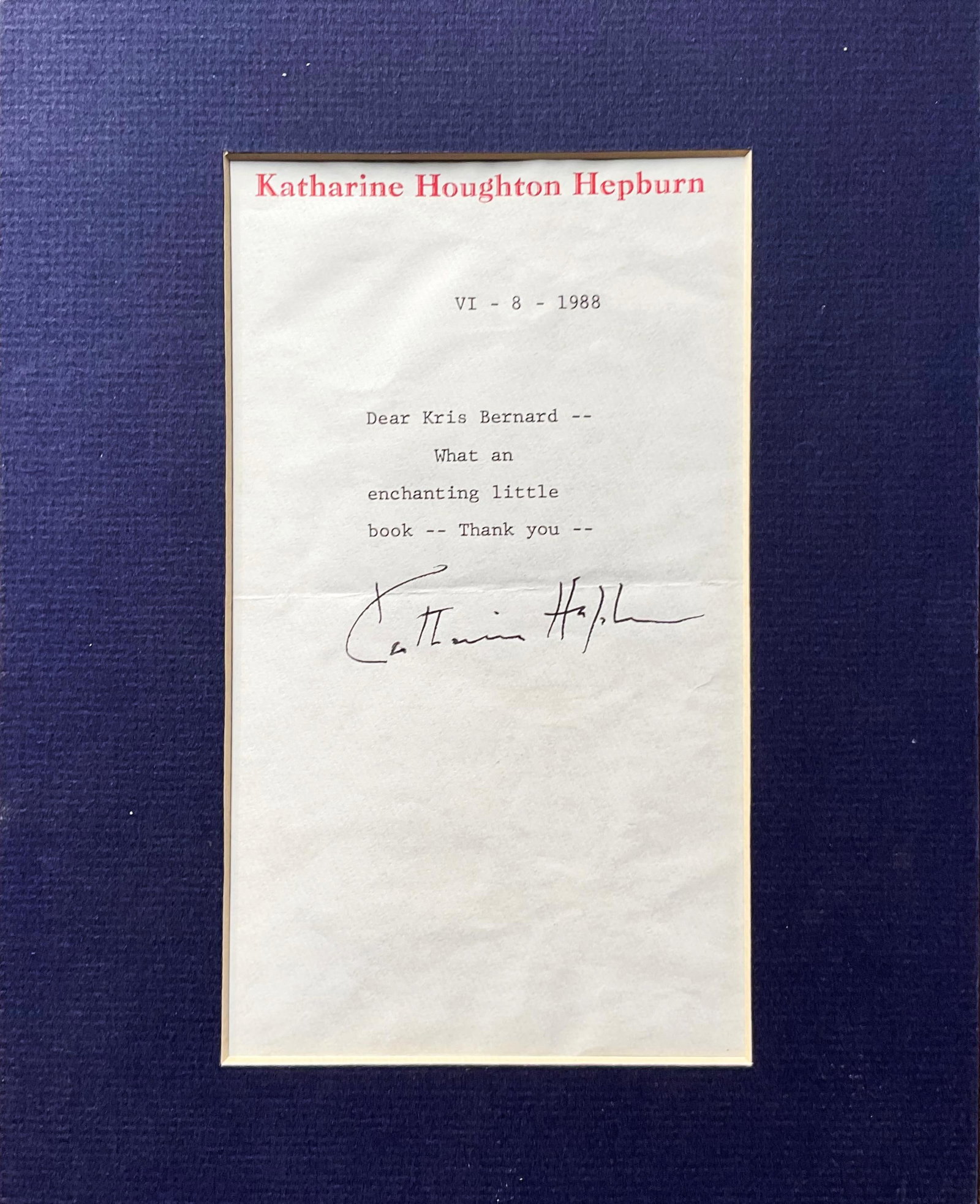 Katharine Hepburn Signed Note (1 of 1)