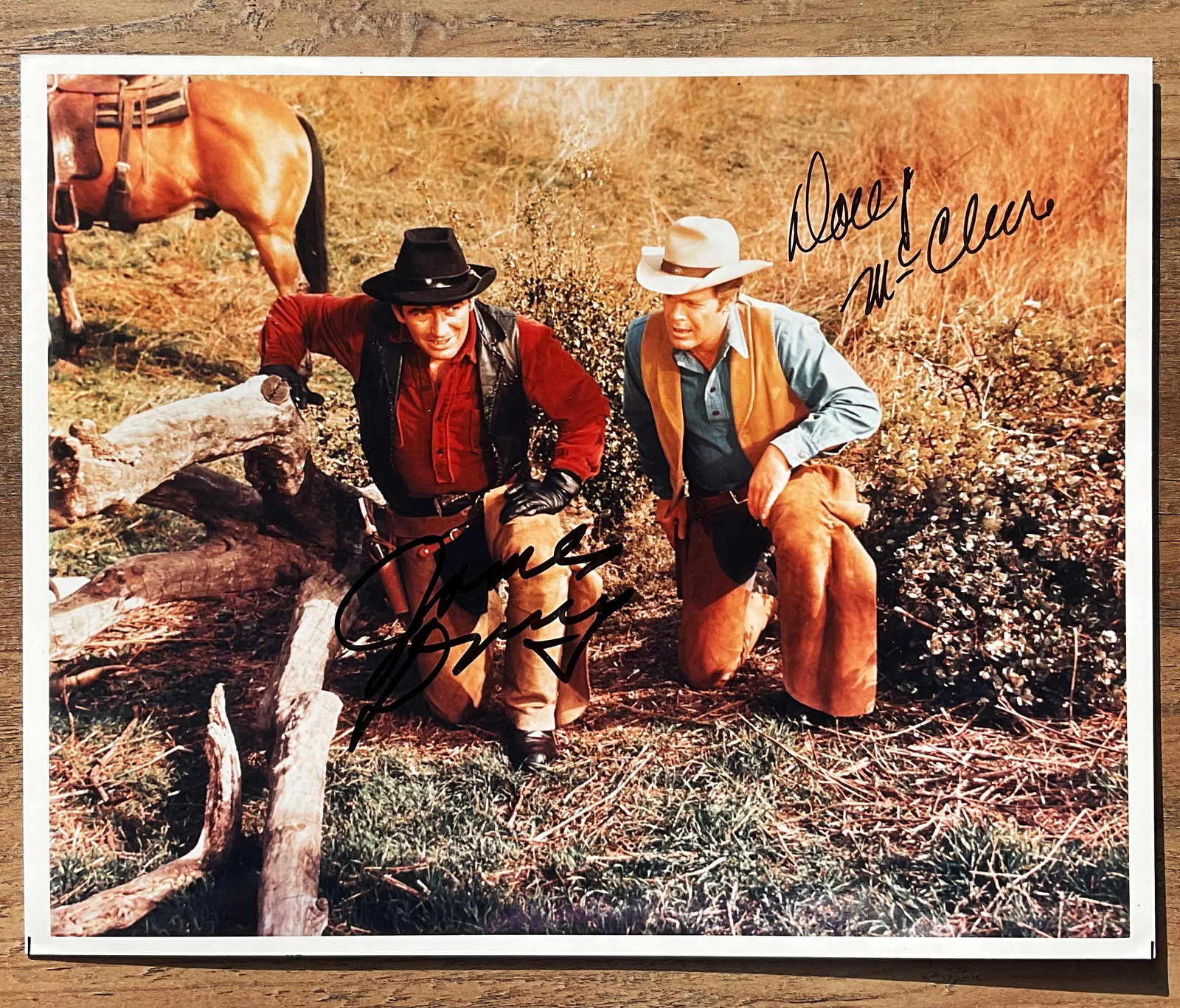 James Drury and Doug Mcclure (The Virginian) Signed Photograph: James Drury and Doug Mcclure, cast of The Virginian, each signed a Studio Cast Photo (Official RPT Photo).