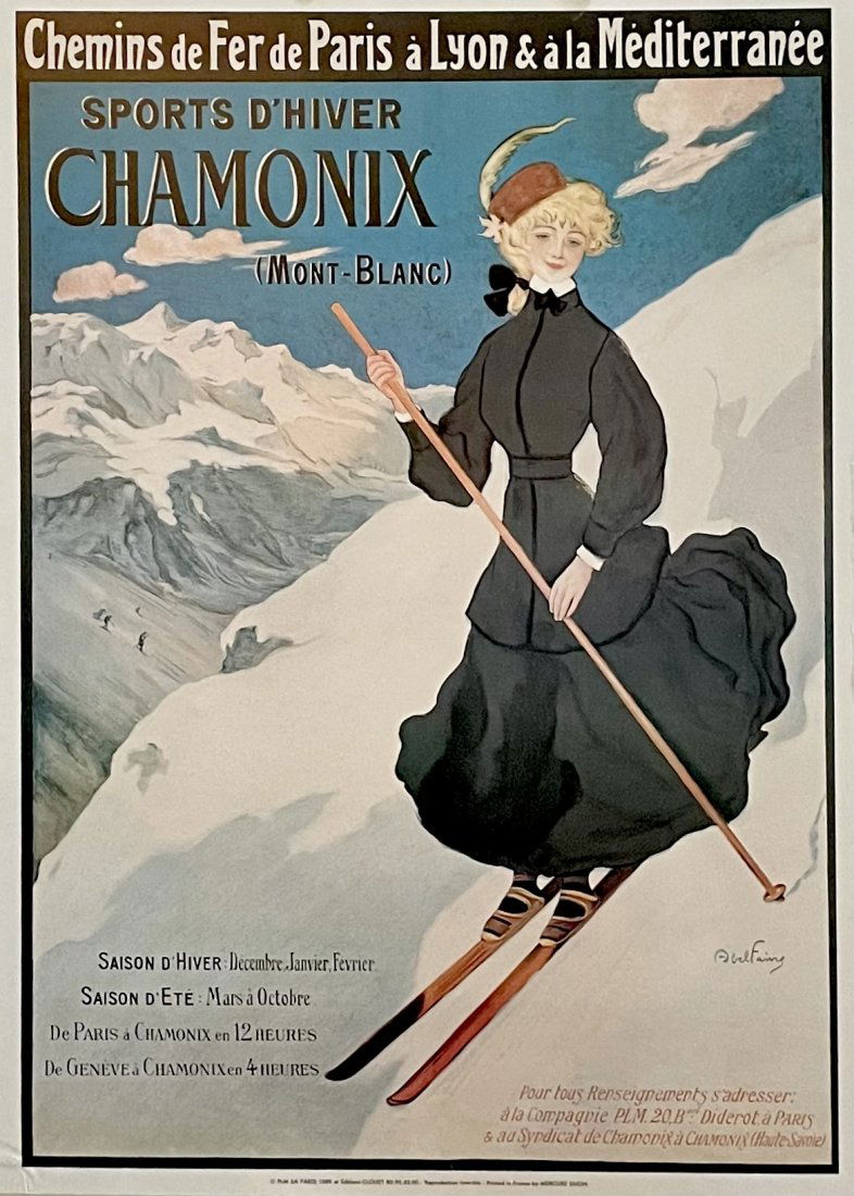 Rare Original Chamonix French Ski Poster by Jules Abel Faivre, 1905 (1 of 5)