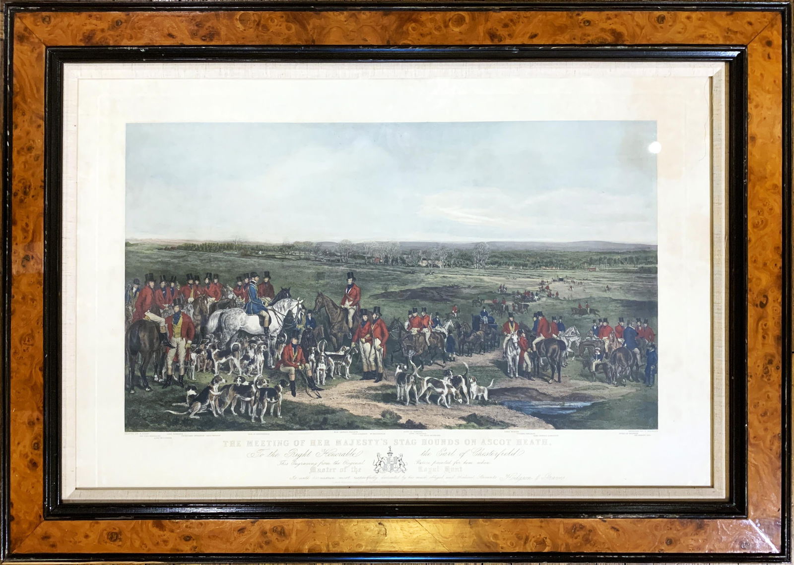 19th c. English Fox Hunt Hand Colored Engraving THE MEETING OF HER MAJESTY'S STAG HOUNDS (1 of 9)