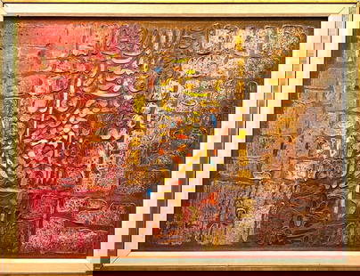 Original Maxwell Pochoir Impasto Abstract Painting - Paul Maxwell, Vintage + 40: Original Modern Abstract Impasto Painting (1965) by popular well-listed American Artist Paul E Maxwell (1925 - 2015) | Acrylic on Canvas | Signed and dated by the artist in lower right corner "P Maxwe