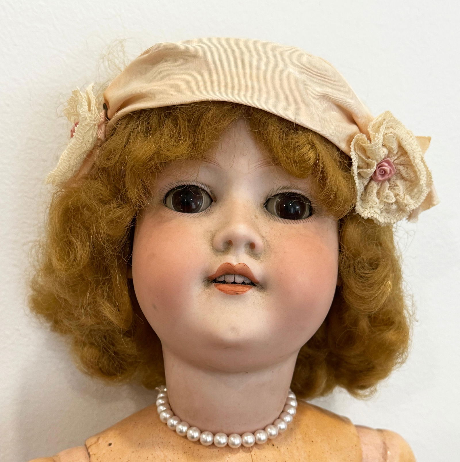 Armand Marseille German Bisque Doll: Armand Marseille German Bisque Headed Doll (Mold 390n). Marked in mold on back of neck 390 n; D.R.G.M 246/1; A. 10 M. The early 20th Century Female Doll has a porcelain bisque head with short curly ha