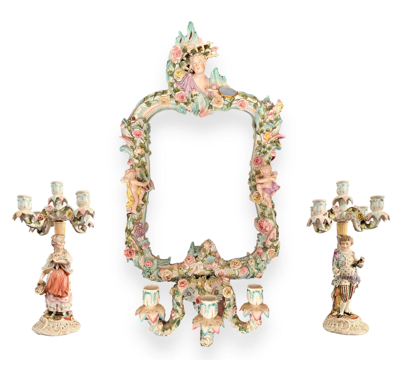 3 Pc Set of Antique 19th c. German Dresden Porcelain - Sitzendorf (Voigt Brothers) (1 of 7)