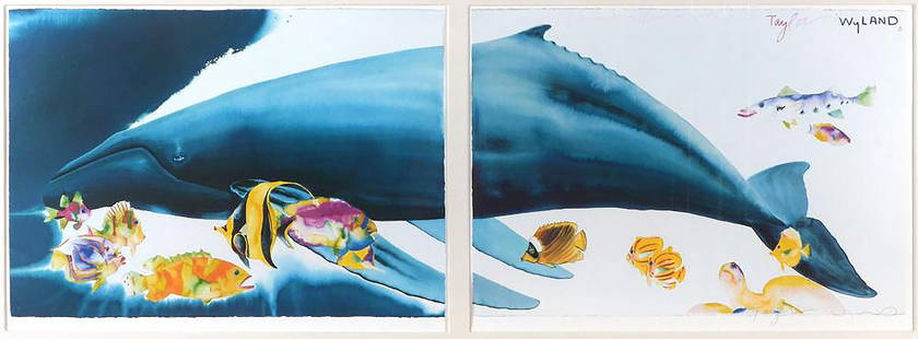 Wyland Signed Limited Ed. Diptych Lithograph I WANT TO DIVE IN TO YOUR OCEAN: Large 5 ft long limited edition fine art color lithographic diptych by well-listed & hugely popular marine artist Robert Wyland ("Wyland") and Tracy Taylor | Entitled I WANT TO DIVE IN TO YOUR OCE