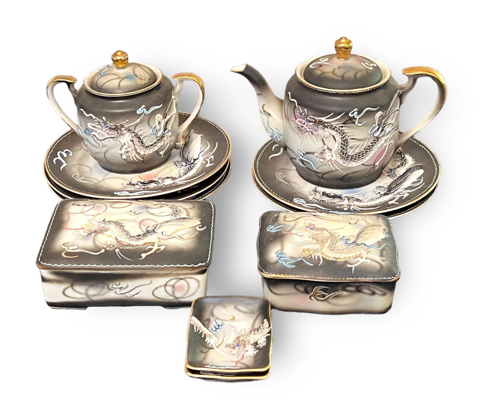 Vintage Japanese Hand Painted Moriage Dragonware Porcelain Set (1 of 5)