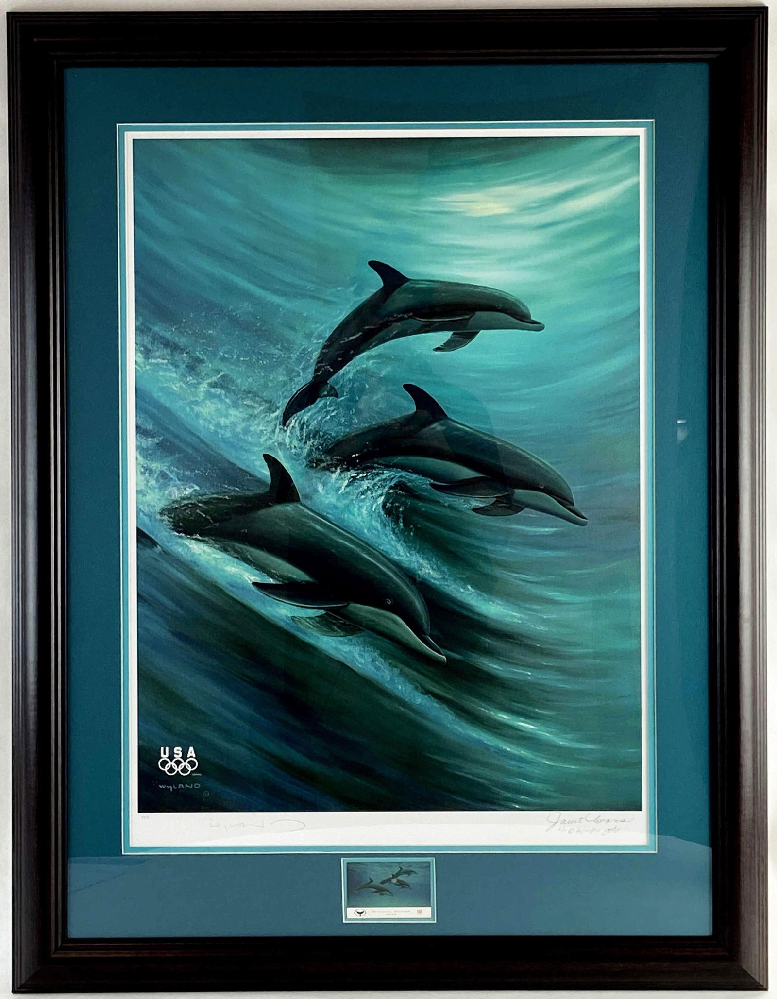 Signed Ltd Edition Robert Wyland Lithograph, also Signed by 4x Olympic Gold Medalist Janet Evens (1 of 4)