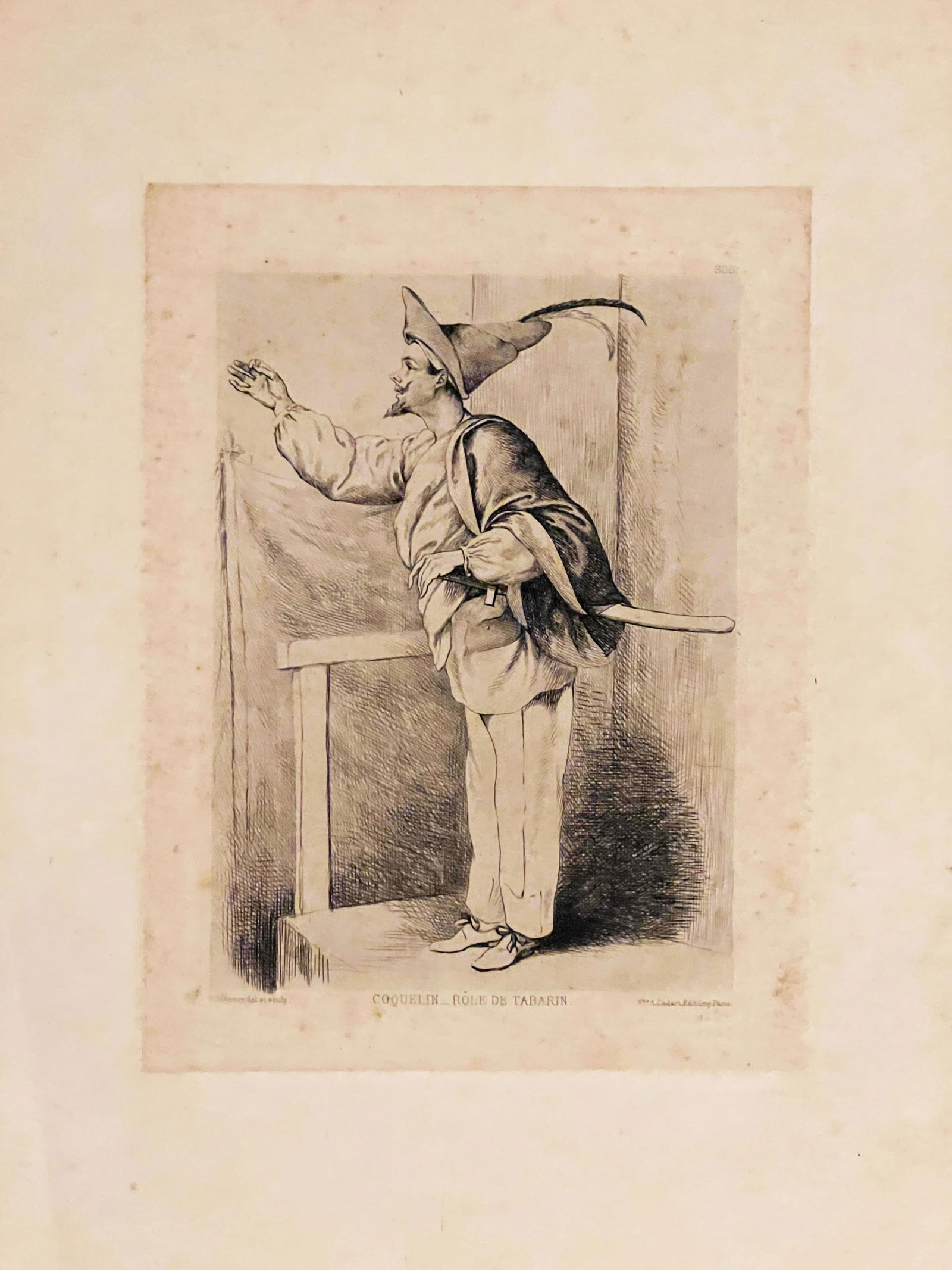 19th c. French Etching Coquelin dans le r?le de Tabourin (Tabarin) [in Paul Ferrier's Tabarin (1871) (1 of 5)