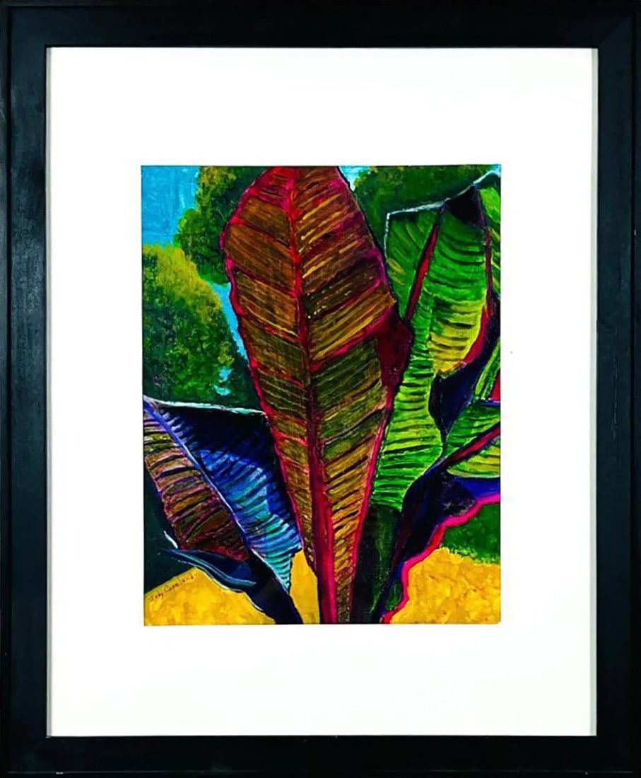 Original Painting by Judy Copeland Entitled BANANA LEAVES: Original Painting by popular listed American artist Judy Copeland (Texas, 1943 - Louisiana, Texas) Entitled BANANA LEAVES | Mixed Media Painting on Paper | Signed by the artist in the lower left of th