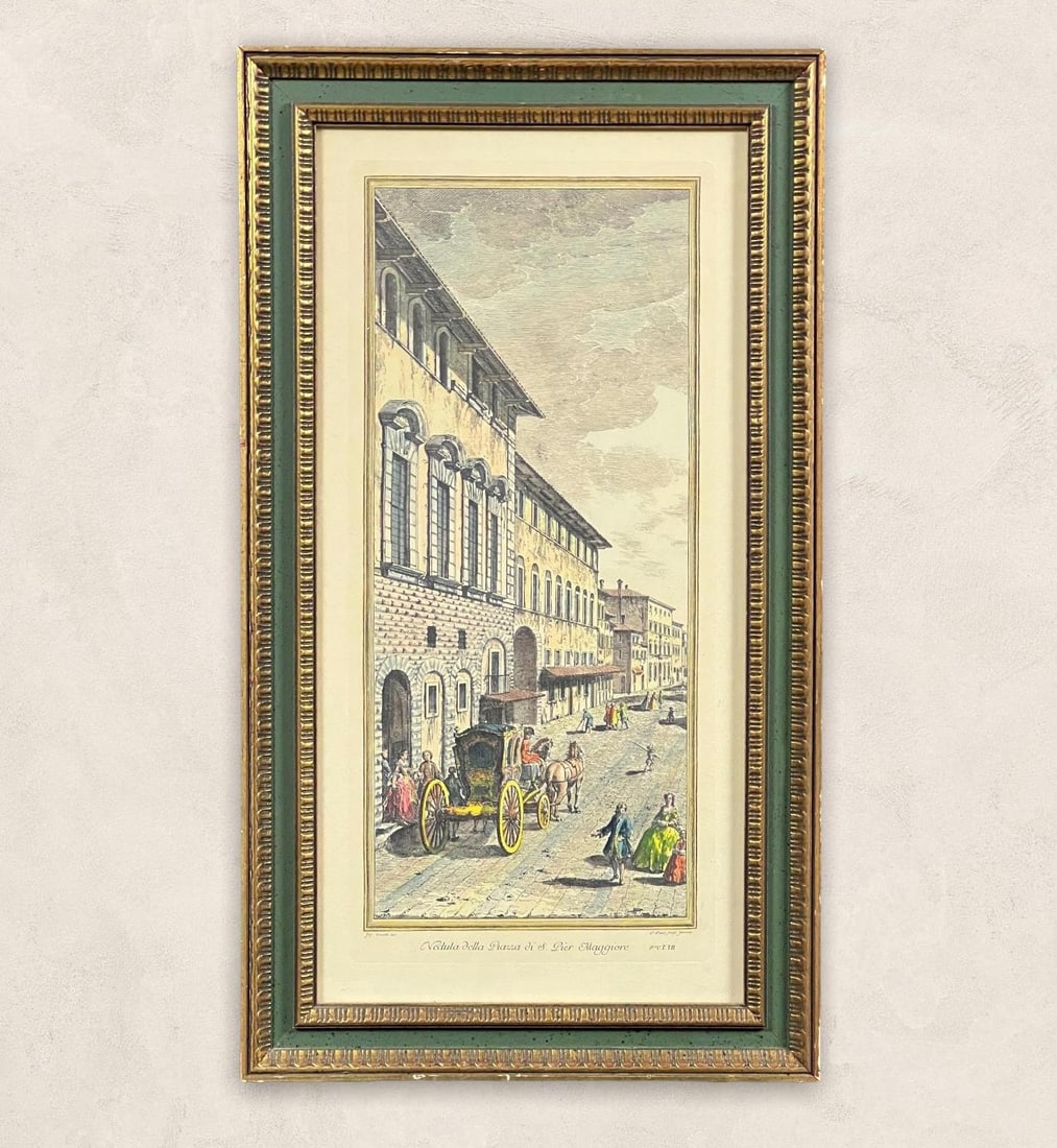 18th c. Hand-colored Engraving by Giuseppe Zocchi VEDUTA DELLA PIAZZA DI S. PIER MAGGIORE (1 of 5)