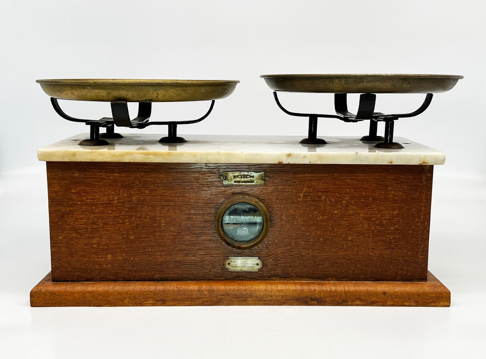 Antique August Sauter Wood & Marble Balance Scale, for Central Scientific Company (1 of 9)