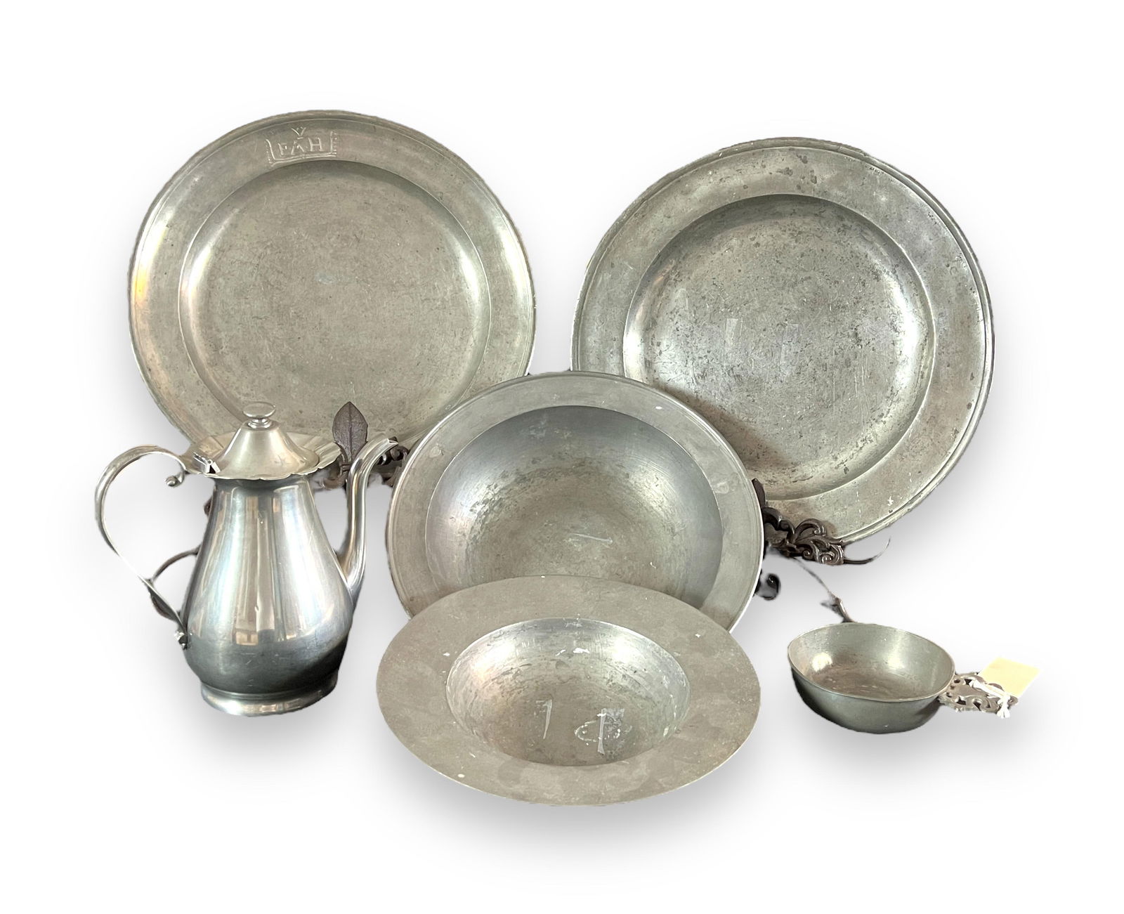 Lot of 6 Signed Pieces of Heavy Antique Pewter-ware (1 of 1)