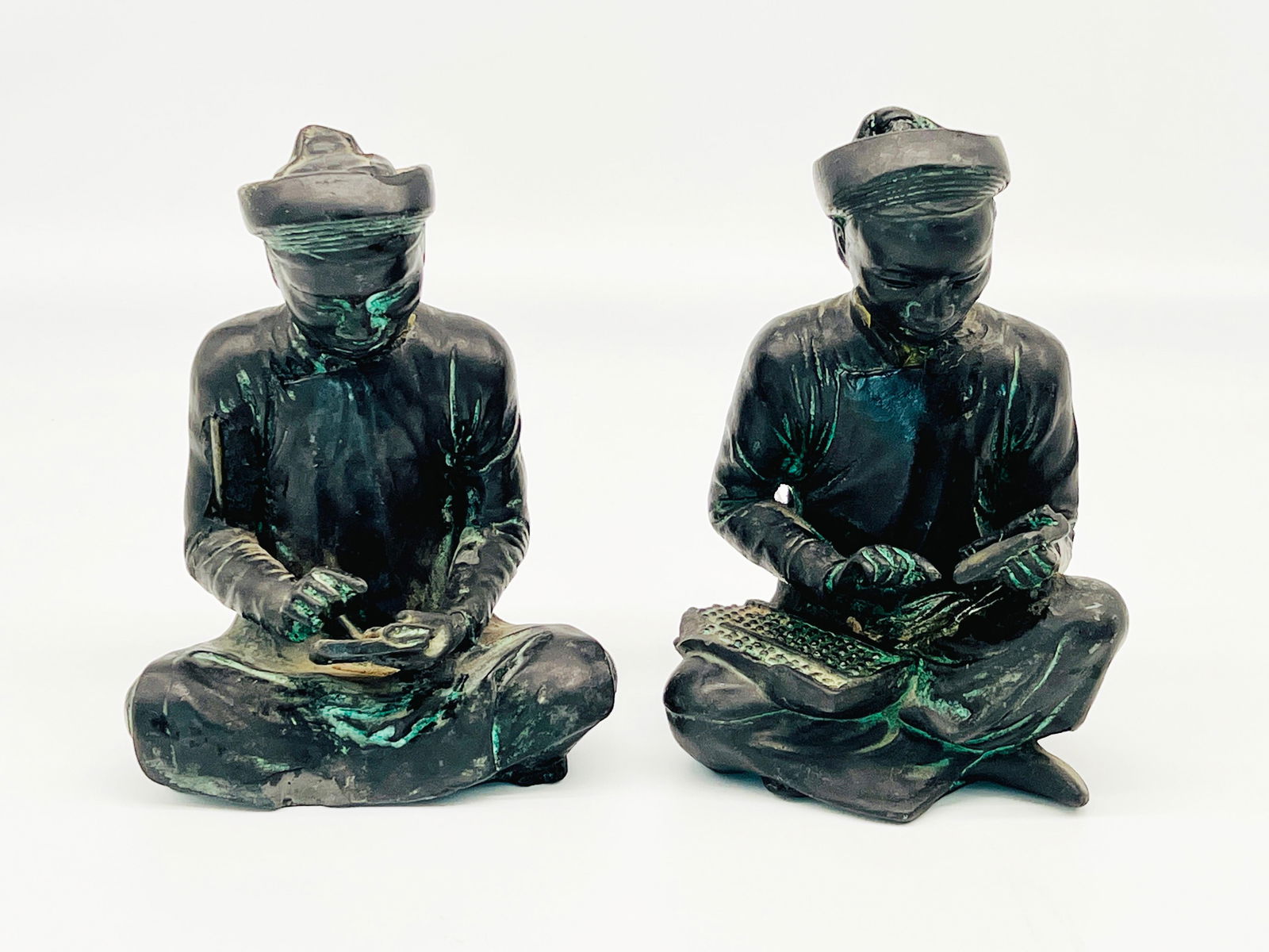 Pair of Old Chinese Ceramic Figures, Students with Abacus (1 of 6)