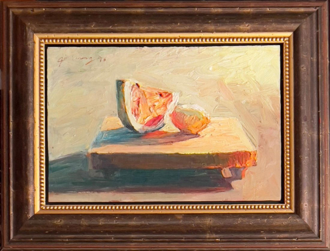 Jian Wang Still Life Oil Painting: Still Life Oil Painting by popular well-listed Chinese-American artist Jian Wang (b. 1958). Oil on Canvas. Hand-signed and dated by the artist in the upper left corner of image. Housed in a custom-mad