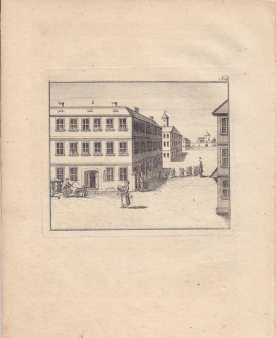 18th c. German Copperplate Engraving THE FOUNDLING HOUSE (1 of 1)