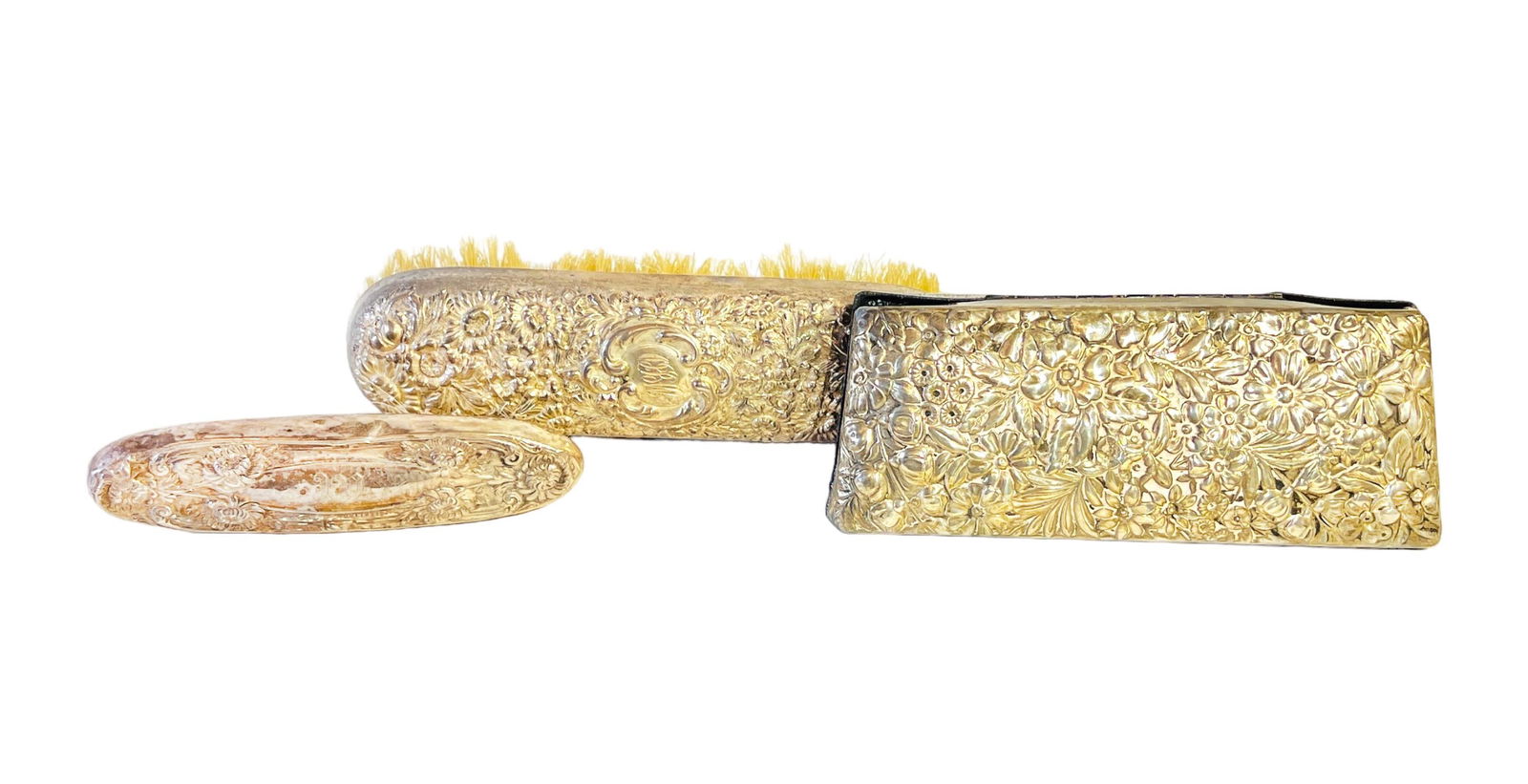 3 Piece Antique Gorham & Stieff Sterling Silver Vanity Set (2 Clothes Brushes & Eyeglass Case) (1 of 9)