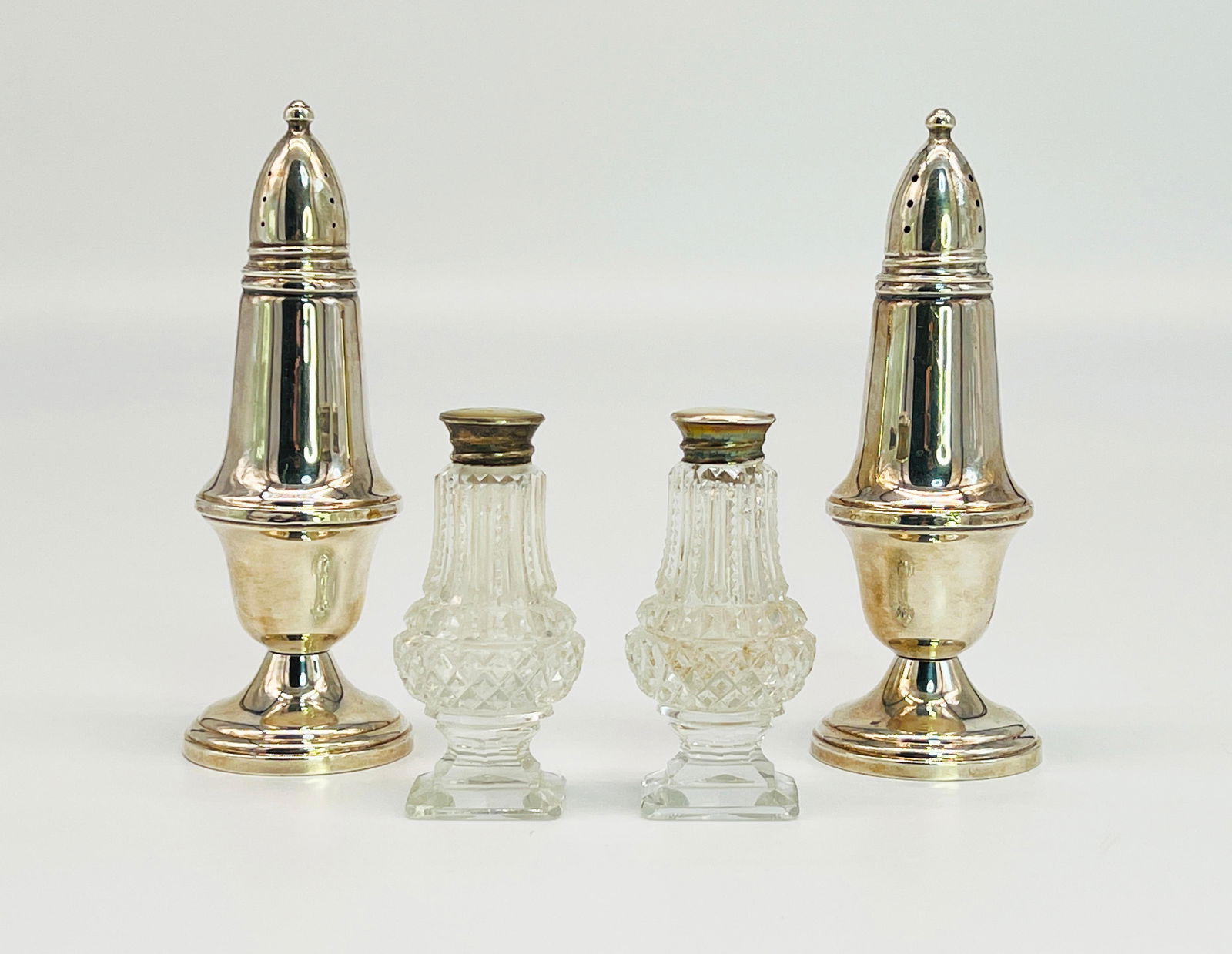 2 Sets of Salt & Pepper Shakers: Sterling Silver Set & Crystal, Silver & Mother-of-Pearl Set (1 of 6)