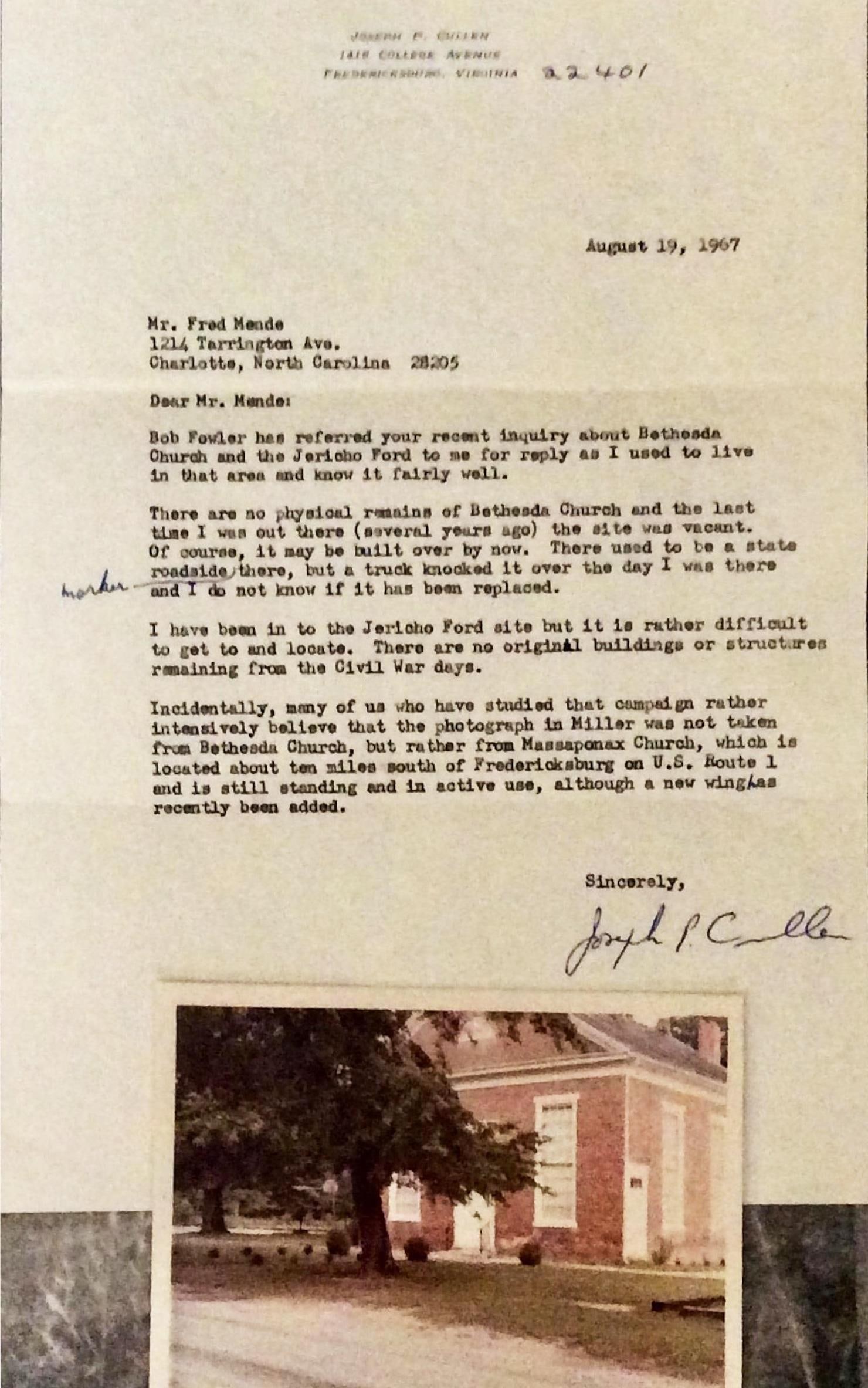 Civil War Author Joseph P. Cullen Signed Letter w/ Photo - Virginia Civil War Battle Sites (1 of 1)