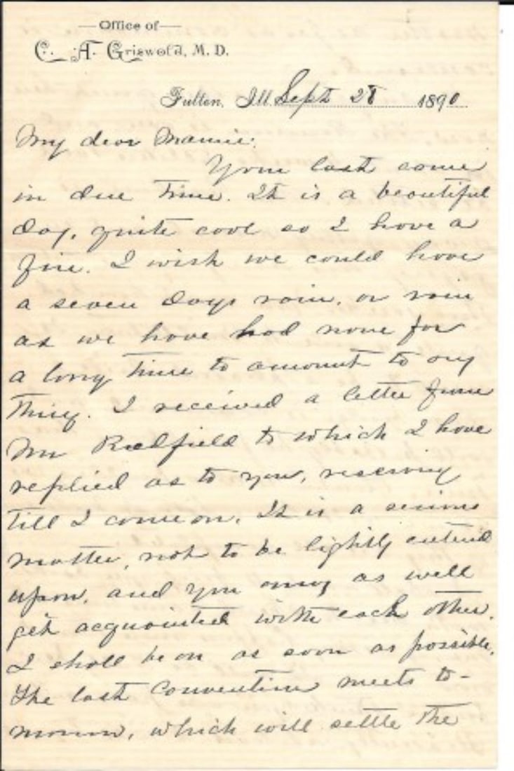 Civil War Related Letter from Civiil War Surgeon Dr. Charles A. Griswold (1 of 4)
