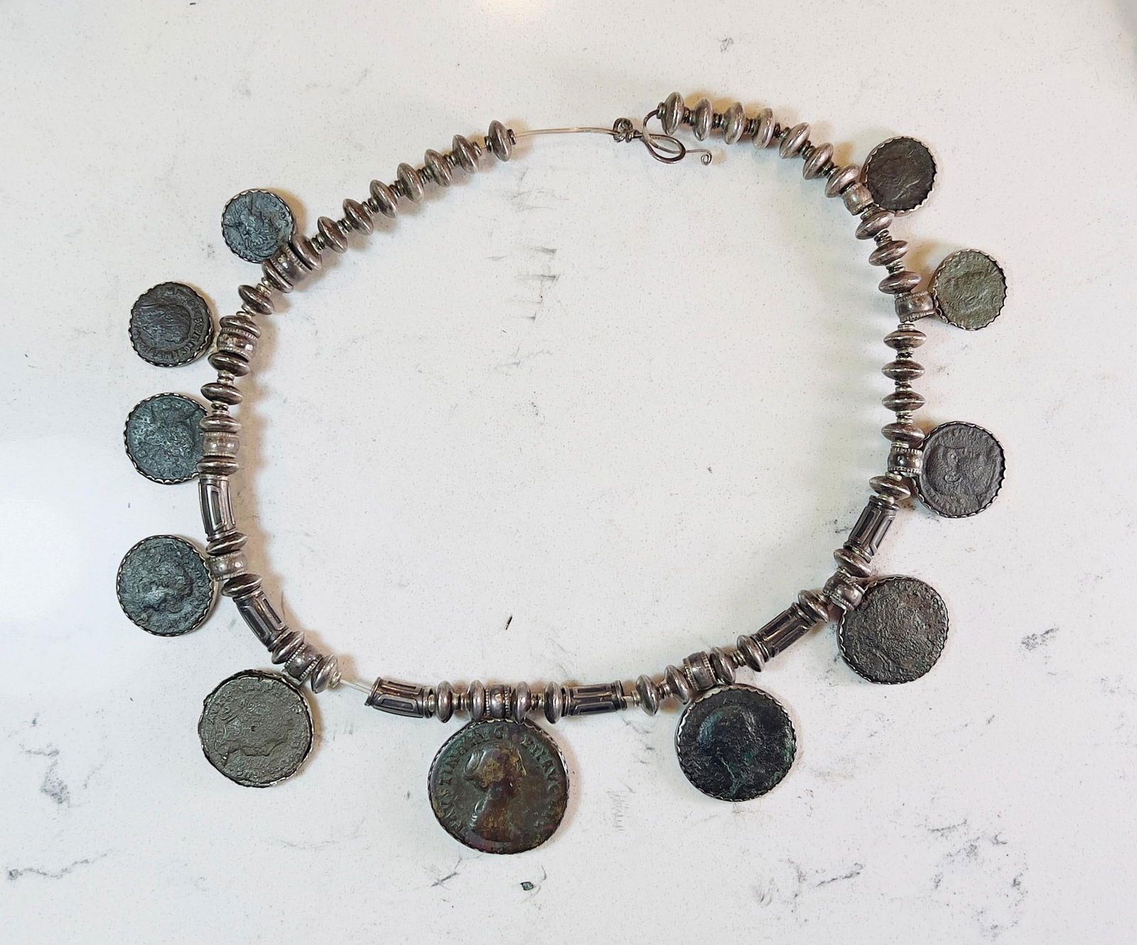 Ancient Bronze Roman Coin Pendant Silver Necklace (1 of 2)