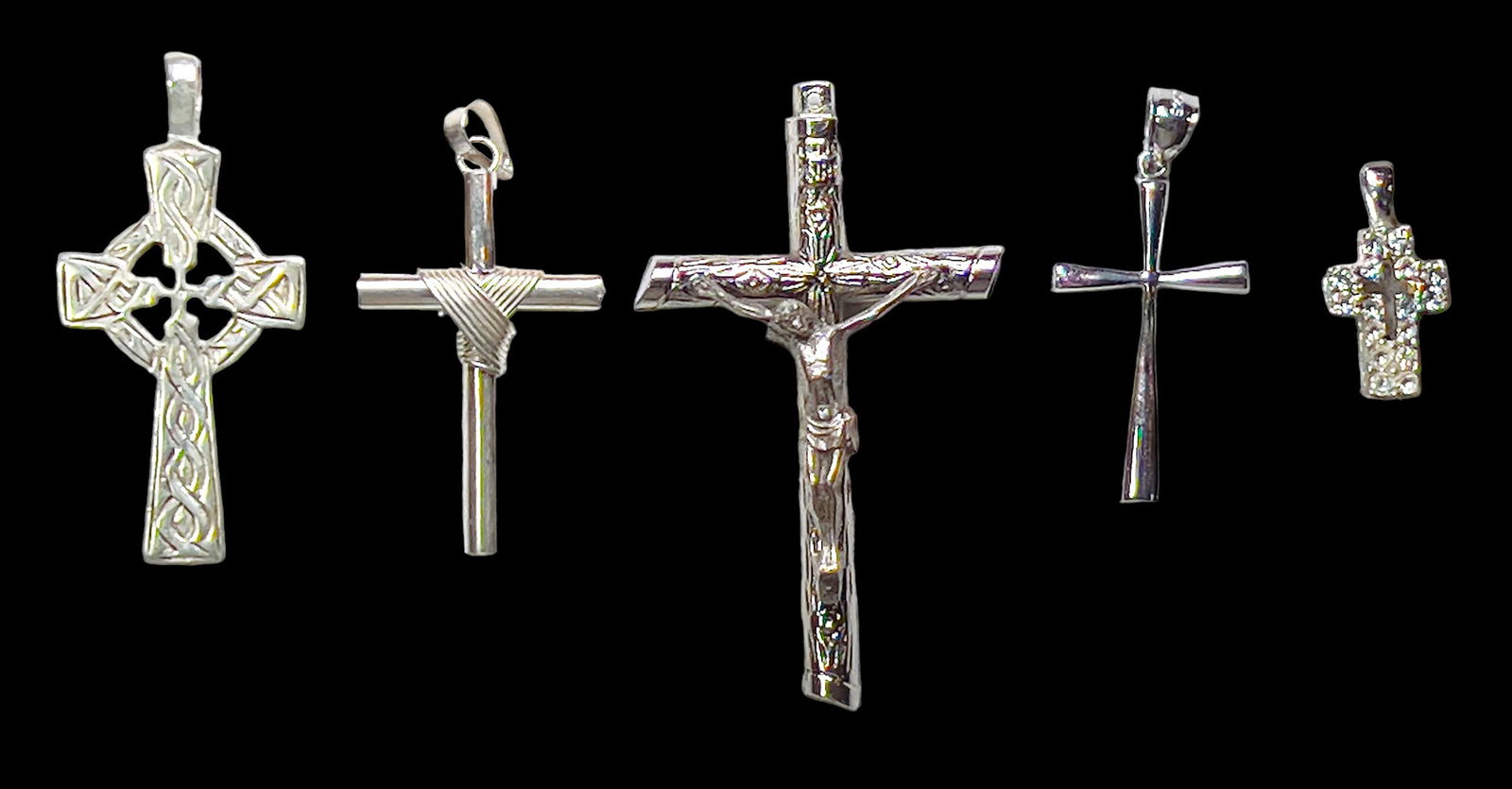 Collection of 5 Sterling Silver Cross Pendants (1 of 2)