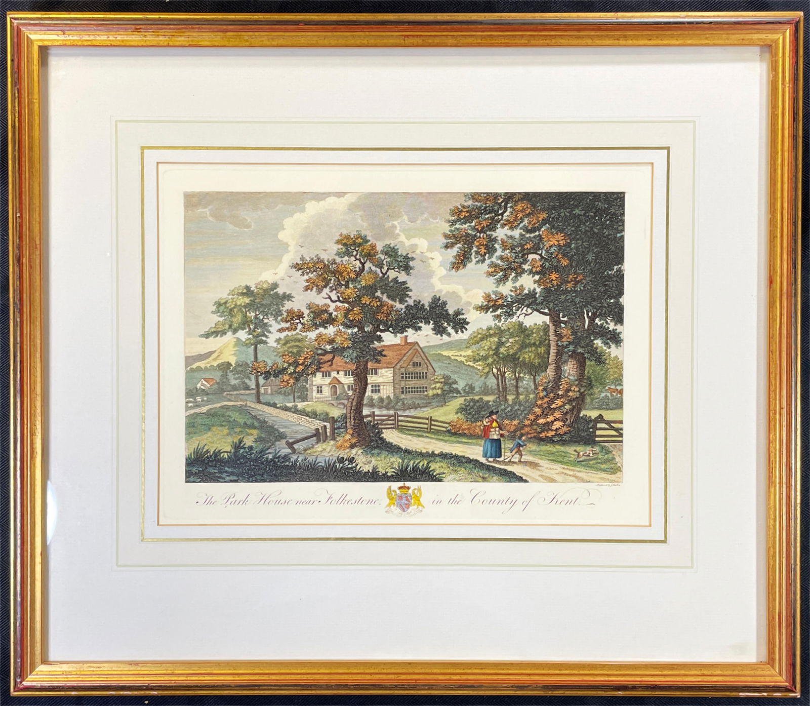 19th c. English Hand-colored Engraving, John Barlow, THE PARK HOUSE NEAR FOLKESTONE (1 of 2)