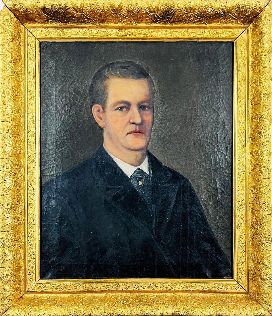 Antique 19th c. American Folk Art Portrait Oil Painting (1 of 1)