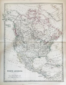 Antique Hand Colored Map U.S. / North America by Johnston (1874)