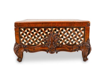 Antique 19th c. Ornate Inlaid Marquetry Carved Wood Box / Chest