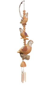 Vintage Hazel Olsen Larsen Ceramic Pottery Wind Chime - Sculpted Quails on Driftwood chime. 40"l.