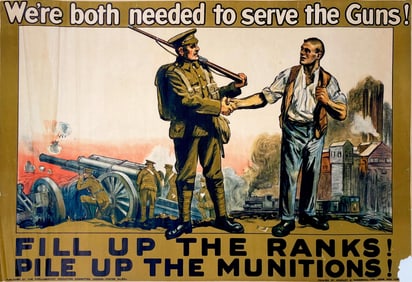 Original Antique British WWI Recruiting Poster WE'RE BOTH NEEDED, 1915