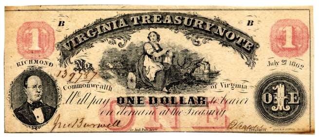 1862 $1.00 Virginia Treasury Note