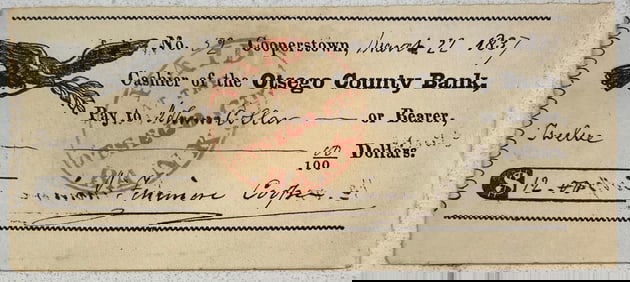 Lot of 2 Antique Items: James Fenimore Cooper Signed Check (1837) & Cooper's Book THE SPY