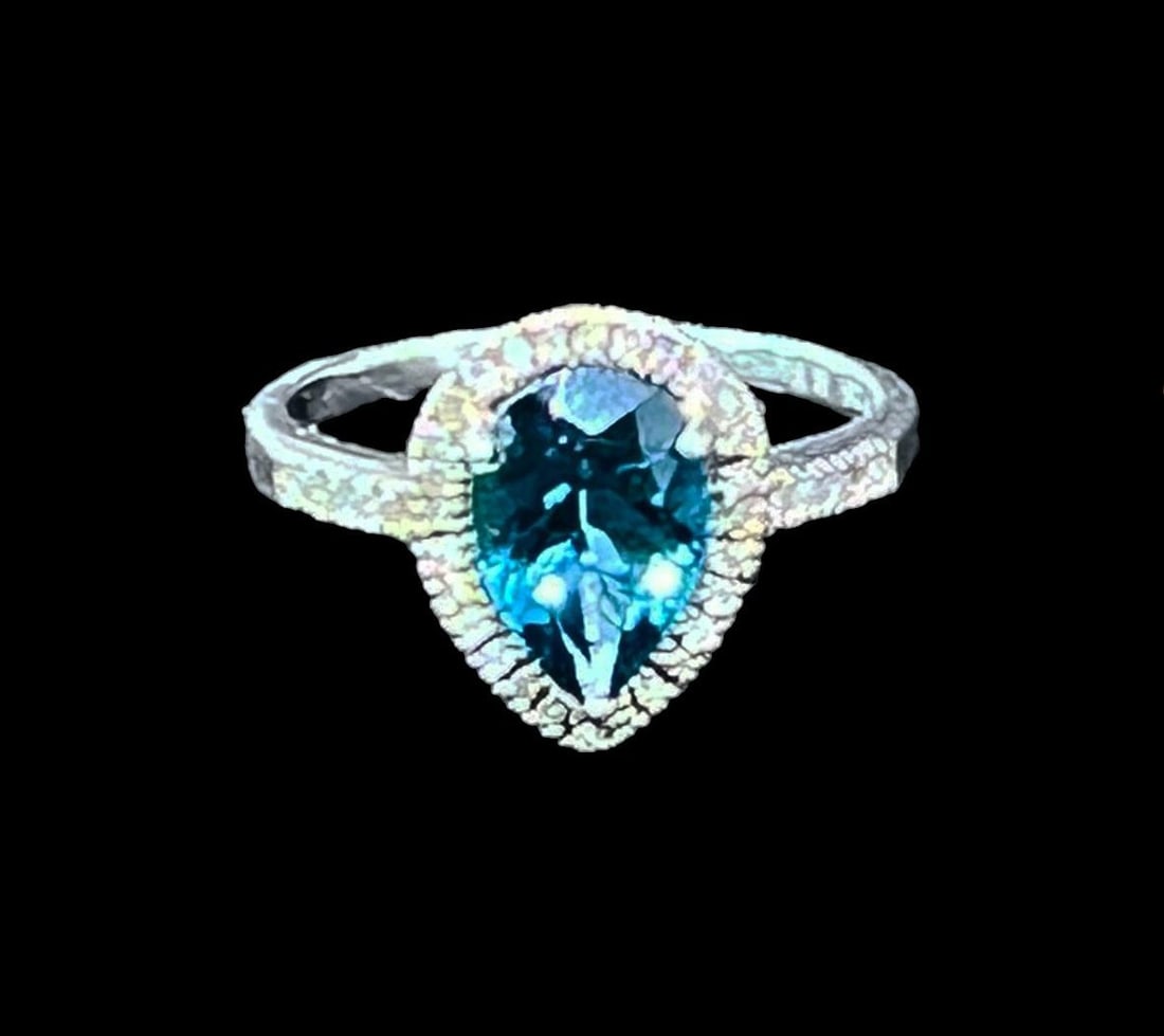 Pear London Blue Topaz & Pavé-Set Diamond Halo Ring (1 of 4)