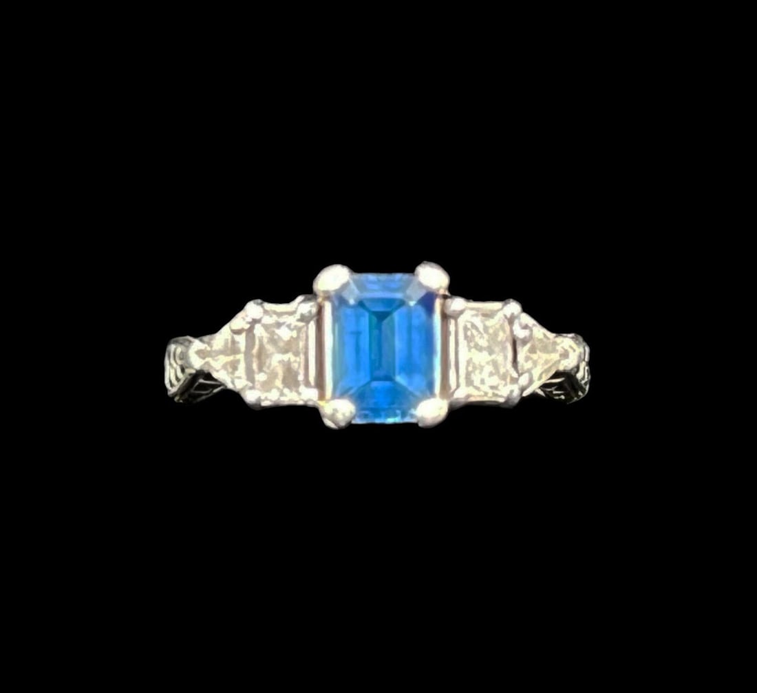Vintage Estate Sapphire and Diamond Platinum Ring (1 of 4)