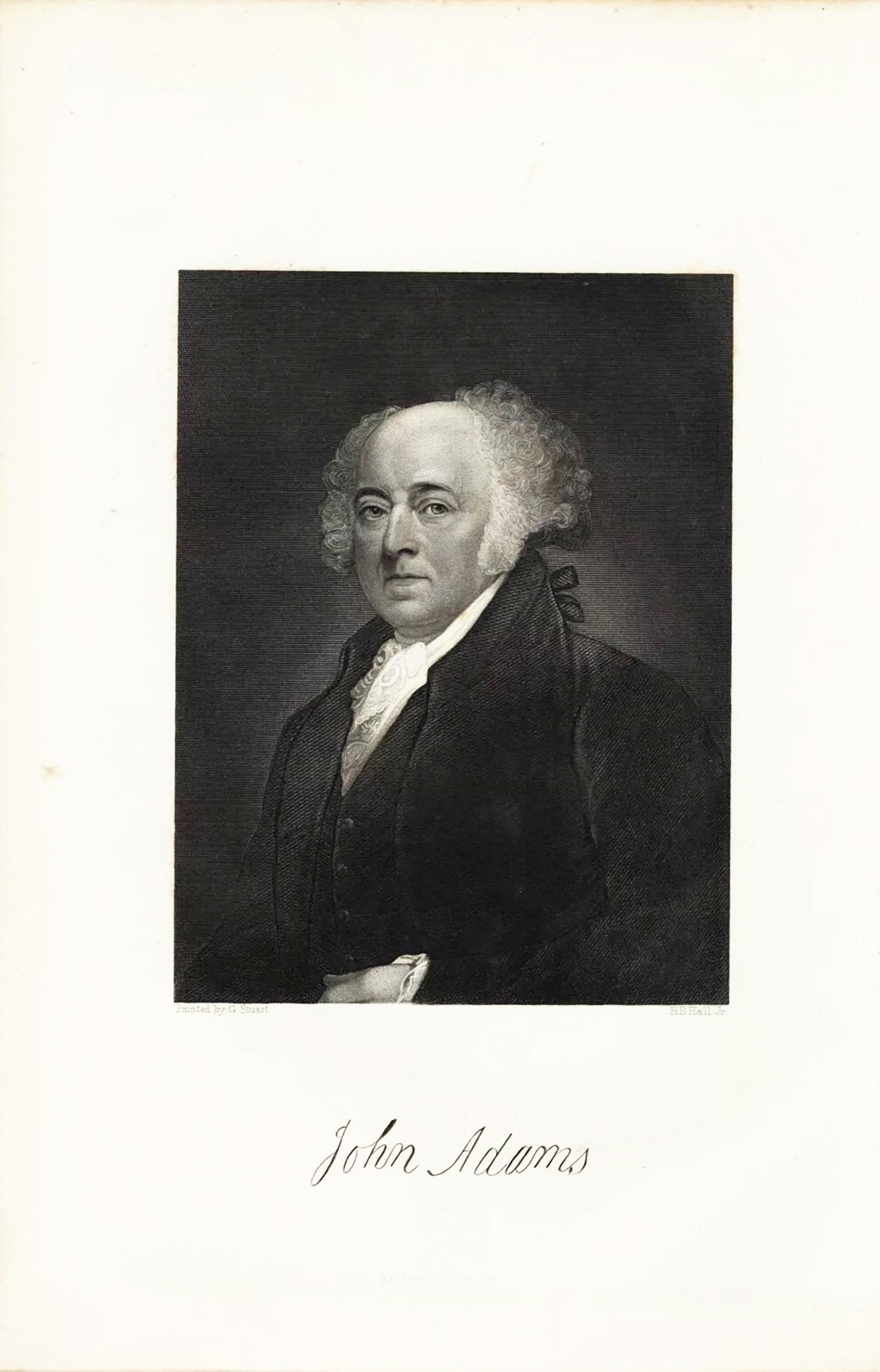 Antique Engraving of Founding Father John Adams by Gilbert Stuart: Antique Limited Edition Steel Engraving of John Adams, Founding Father and 2nd President of the United States | This antique engraving depicts the portrait of John Adams by Gilbert Stuart, engraved by