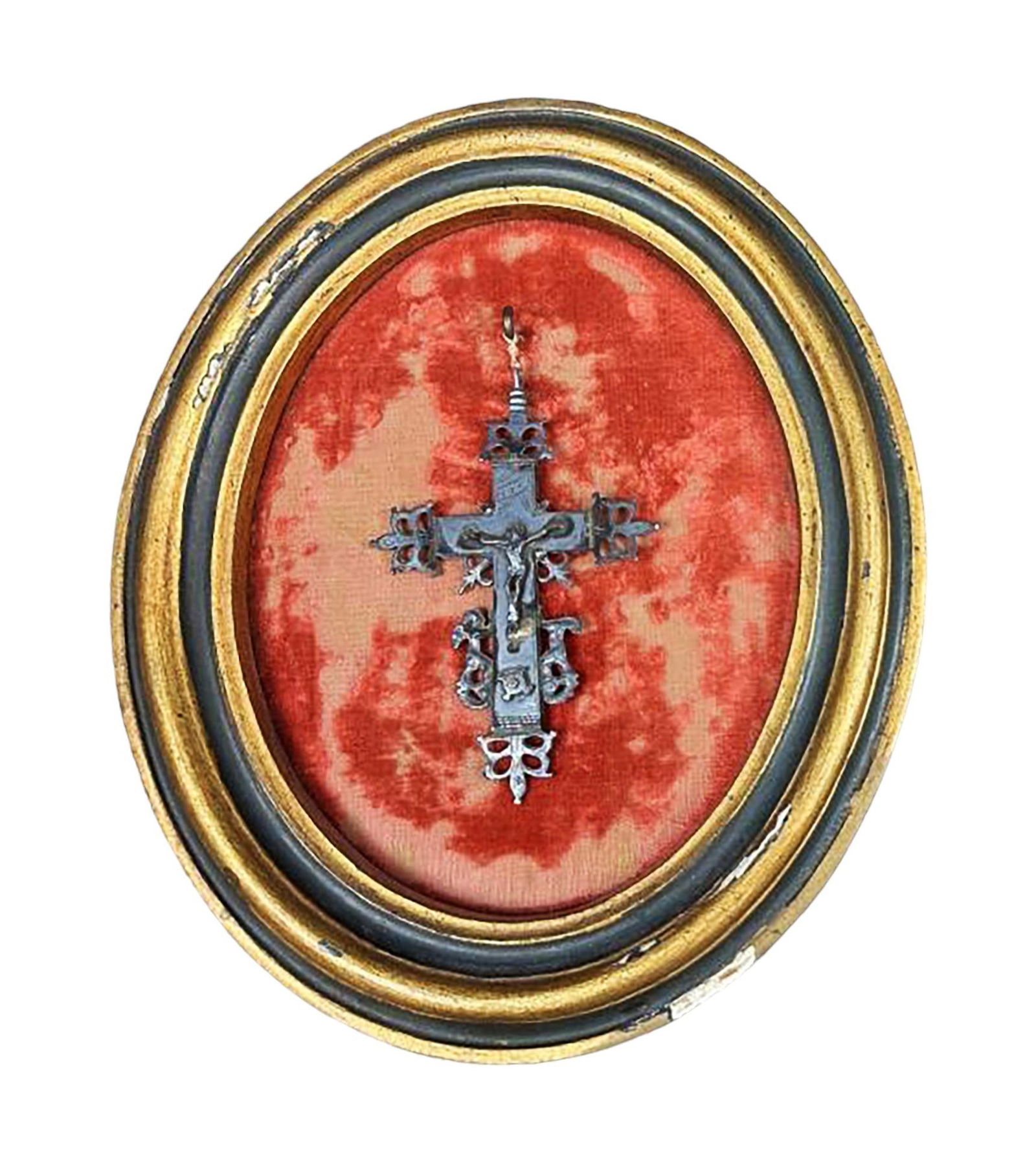 Antique Italian Silver & Gold Crucifix Framed on Velvet (1 of 1)