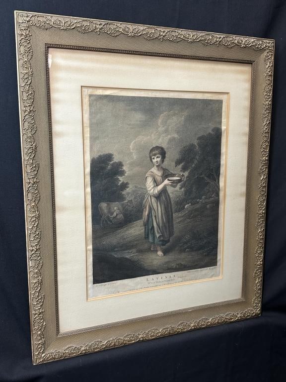 Engraving Macklin's British Poets after Gainsborough: Engraving Macklin's British Poets after Gainsborough. Engraving Macklin'sBritish Poets afterGainsborough Colored engraving of milkmaid "Lavinia" ca. 1795 by Francesco Bartolozzi after Thomas Gainsboro