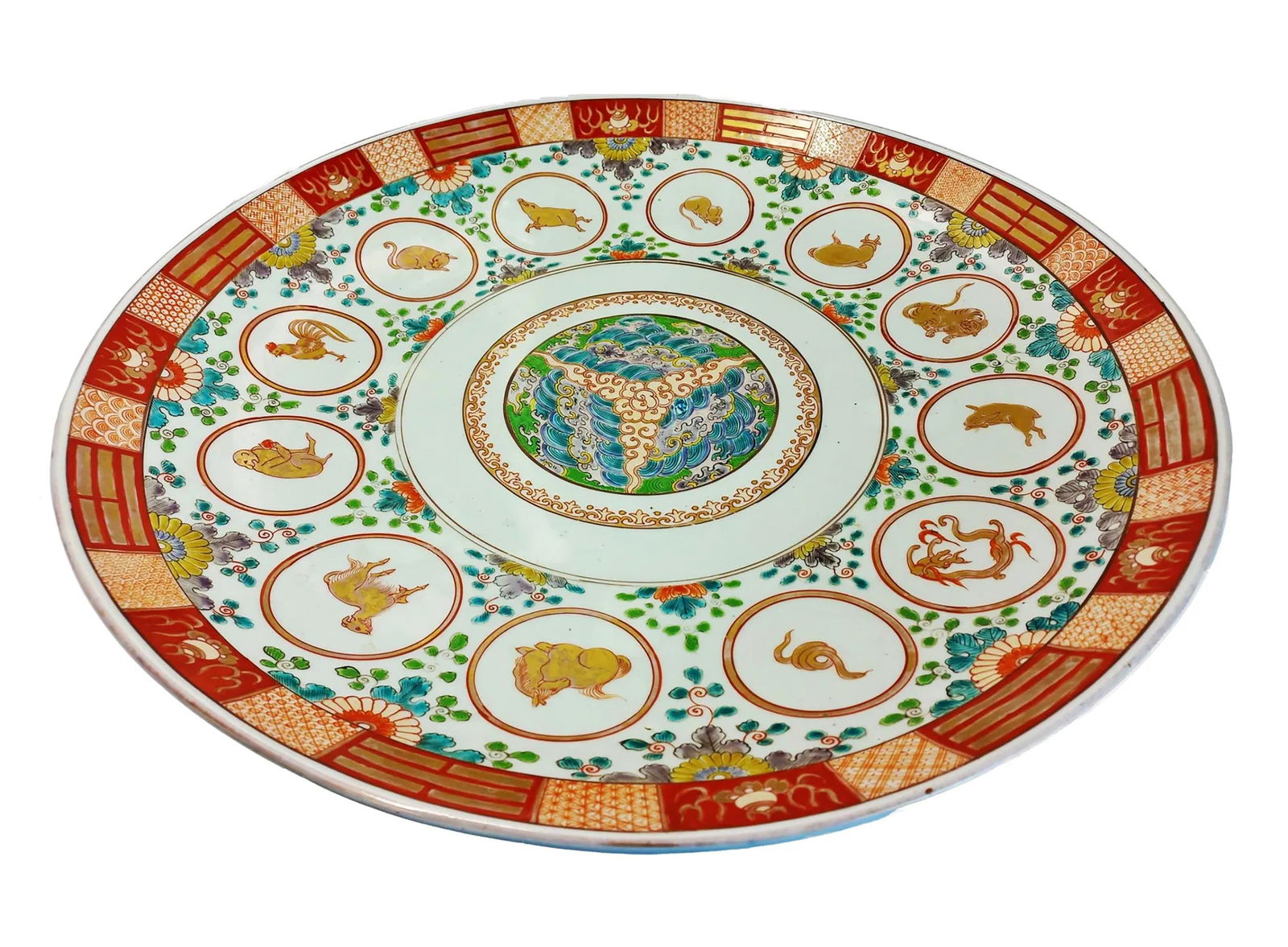 Large Antique Chinese Hand Painted Porcelain Bowl / Platter (1 of 9)