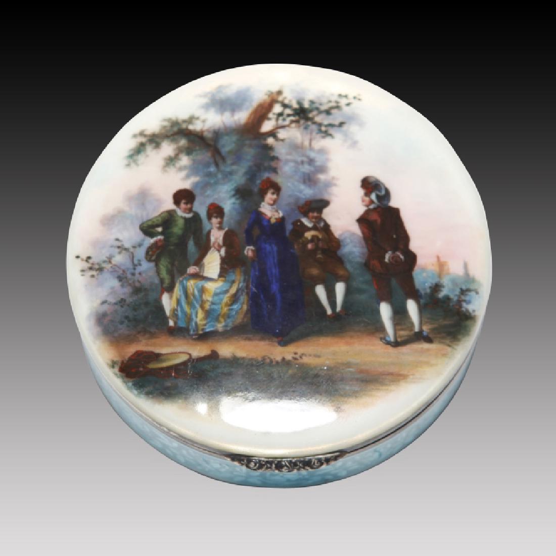 Guilloche round Enamel Sterling Silver Figural Box (1 of 3)