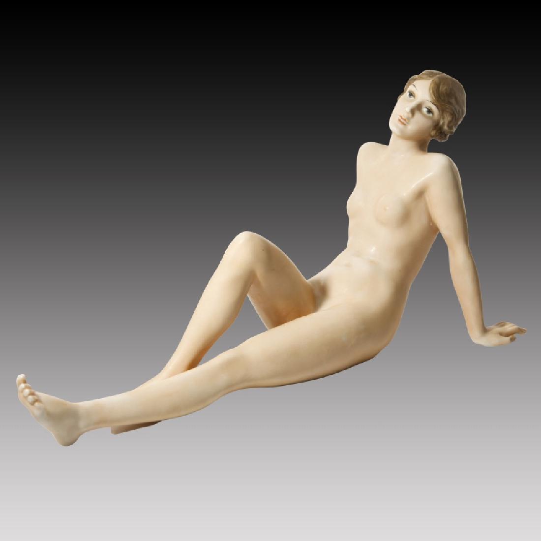 Rosenthal Reclining Nude Woman: Rosenthal figure reclining nude woman - 20th Century mark.; Origin: Germany; Dimensions: 5.25"H x 13.0"L;