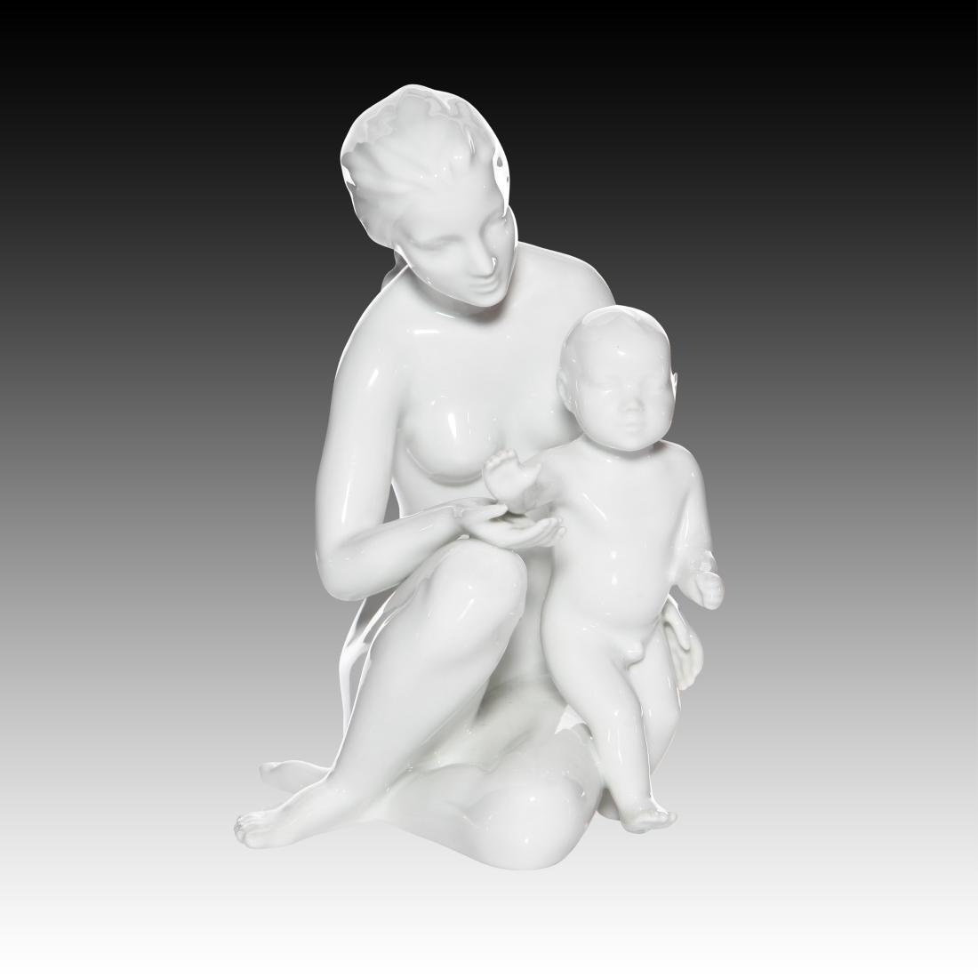 Royal Dux Mother and Child Figurine: Royal Dux Mother and Child Figurine Royal Dux Blanc de chine figurine with a nude young mother and her child. Origin: Bohemia Size: 7.5" H Issued: 20th century