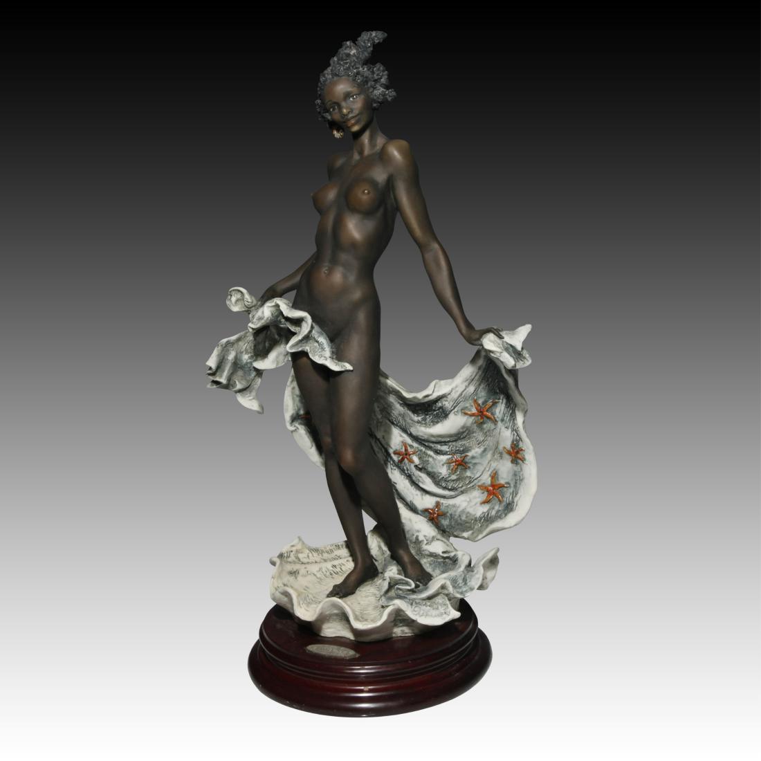 Giuseppe Armani Venere Nera Ebony Woman in Shell: Giuseppe Armani Venere Nera Ebony Woman in Shell Giuseppe Armani figurine called ' Venere Nera ' Ebony. Young Woman standing in a shell as Venus. Marked 1985 Florence and Limited Edition 341/5000. NO
