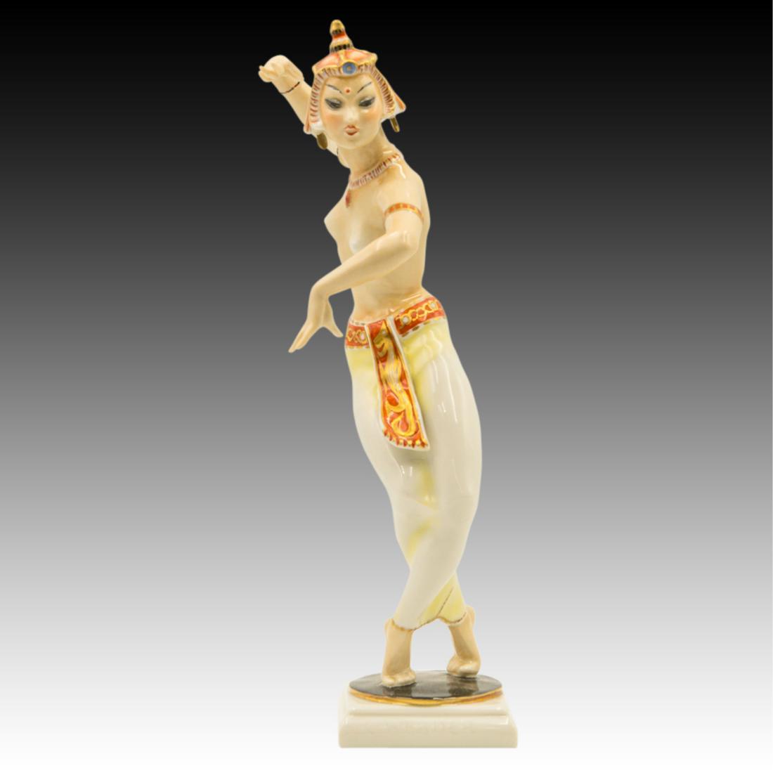 Hutschenreuther Art Deco Exotic Balinese Dancer: Hutschenreuther Art Deco Exotic Balinese Dancer Stunning Art Deco Balinese dancer figurine by the famous Hutschenreuther company of Germany. Perfect in every way right down to her fingers. Origin: Ger