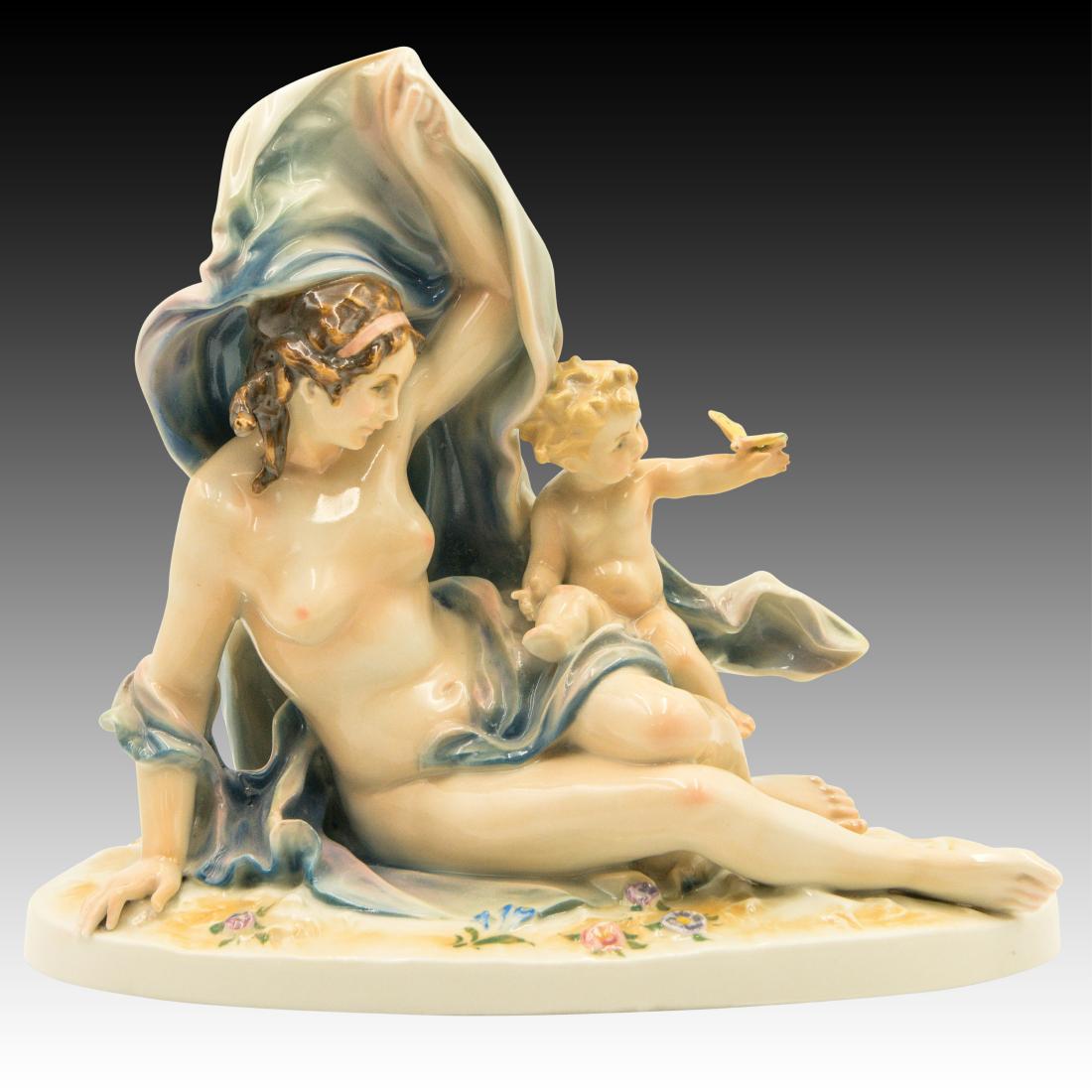 Karl ENS Porcelain Nude Woman with Child Figurine: Karl ENS Porcelain Nude Woman with Child Figurine Karl ENS Porcelain Nude Woman and Child with butterfly Figurine Origin: Germany Size: 9.5" H Issued: 20th century