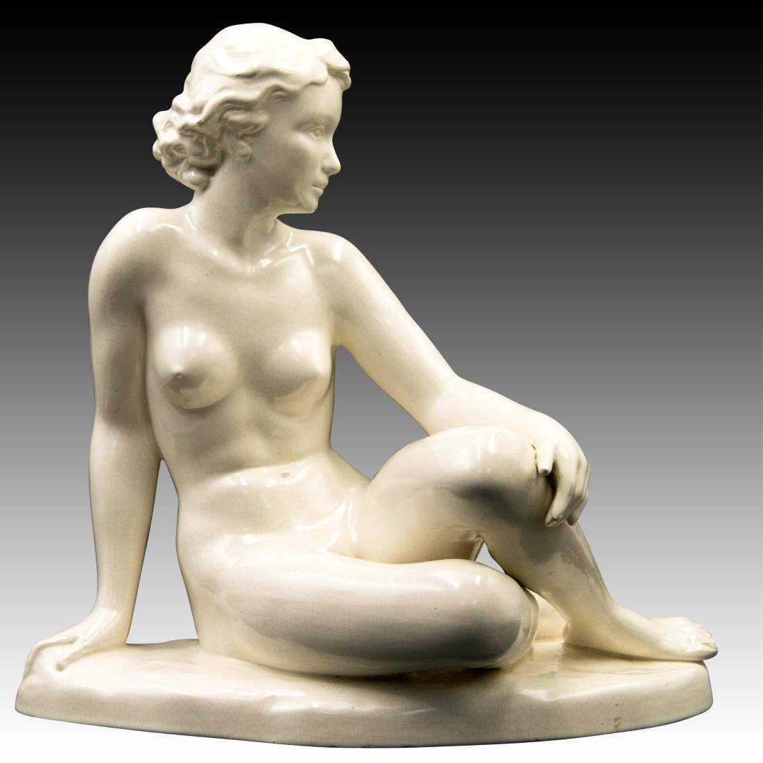 Large Nude Female Reclining on the Floor: Large Nude Female Reclining on the Floor Large reclining Nude female study. Maker unknown. Origin: Germany possibly Size: 13.0"H x 12.25"L Issued: 20th Century