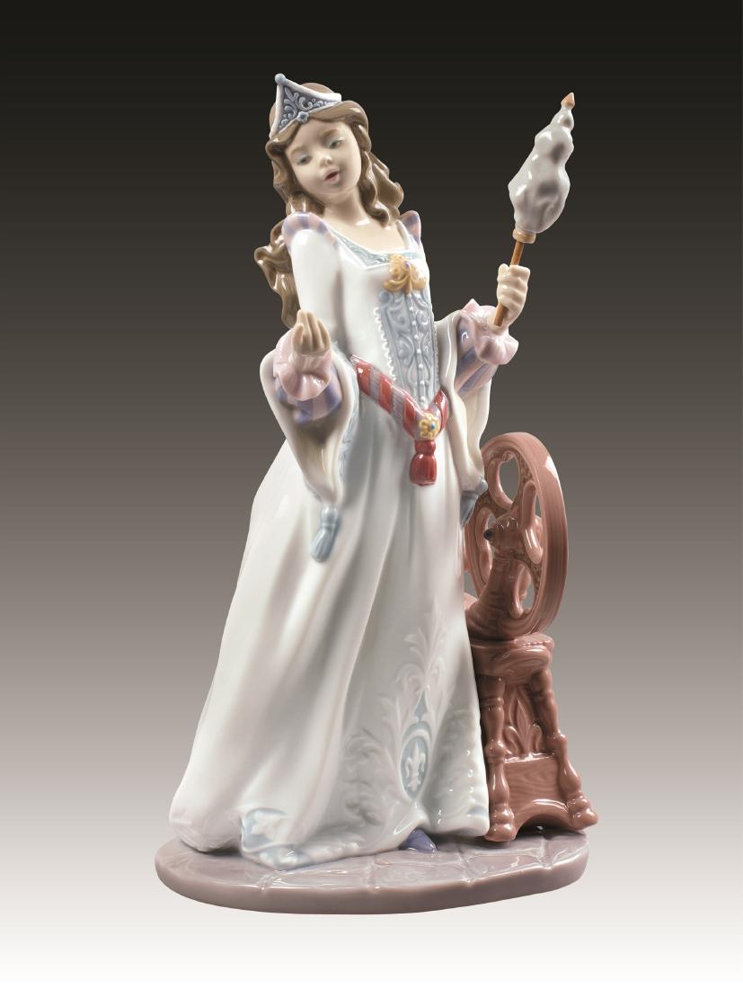 Lladro Sleeping Beauty Figurine 9189: Spanish Name: La Bella Durmiente Sculptor: Francisco Polope Year Issued: 2015 Year Retired: N/A Finish: Glazed Height (in): 9.75 Width (in): 5.50 ; Country of Origin: Spain;