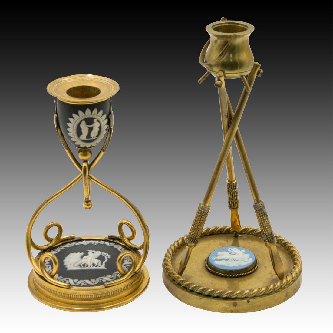 Pair of Bronze Candlesticks with Wedgwood Accents (1 of 10)
