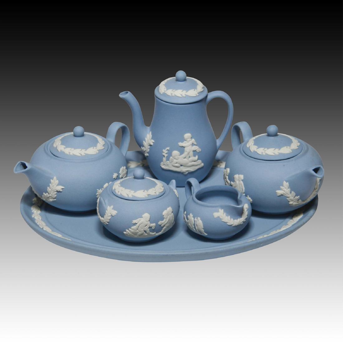 Blue Wedgwood Jasperware Miniature Tea Set (6)
