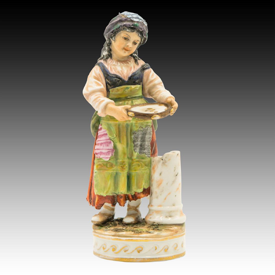 Capodimonte Italy Gypsy Girl Porcelain Figurine: Capodimonte Italy Gypsy Girl Porcelain Figurine. Circa 1900s. 5.5"H x 2"D on the bottom. =